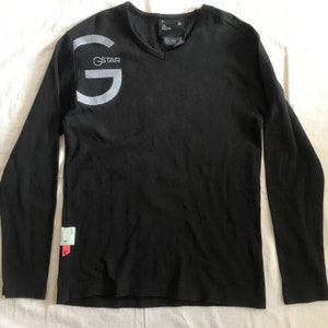 G-Star Raw 3301 V-Neck Men&#39;s Long Sleeve T-Shirt Black Medium Size EU