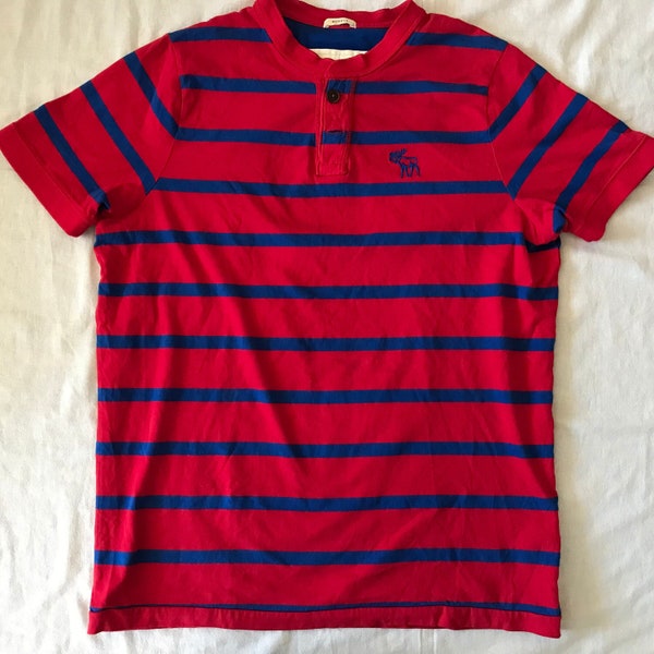 Abercrombie And Fitch Muscle Men's T-Shirt Henley Red Striped XXL