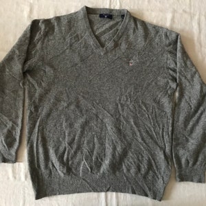 Gant Men&#39;s Pullover Sweater V-Necl Gray Classic Wool Combo Size 2XL EU - Large US