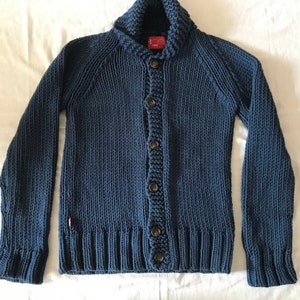 Levi&#39;s Levi Strauss Buttoned Cardigan Sweater Shawl Collar Heavy Knit Navy Blue Size Small
