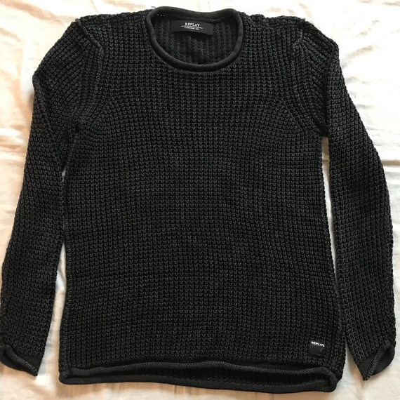 Replay Jeans Italian Men's Pullover Knit Sweater Pure Cotton Black