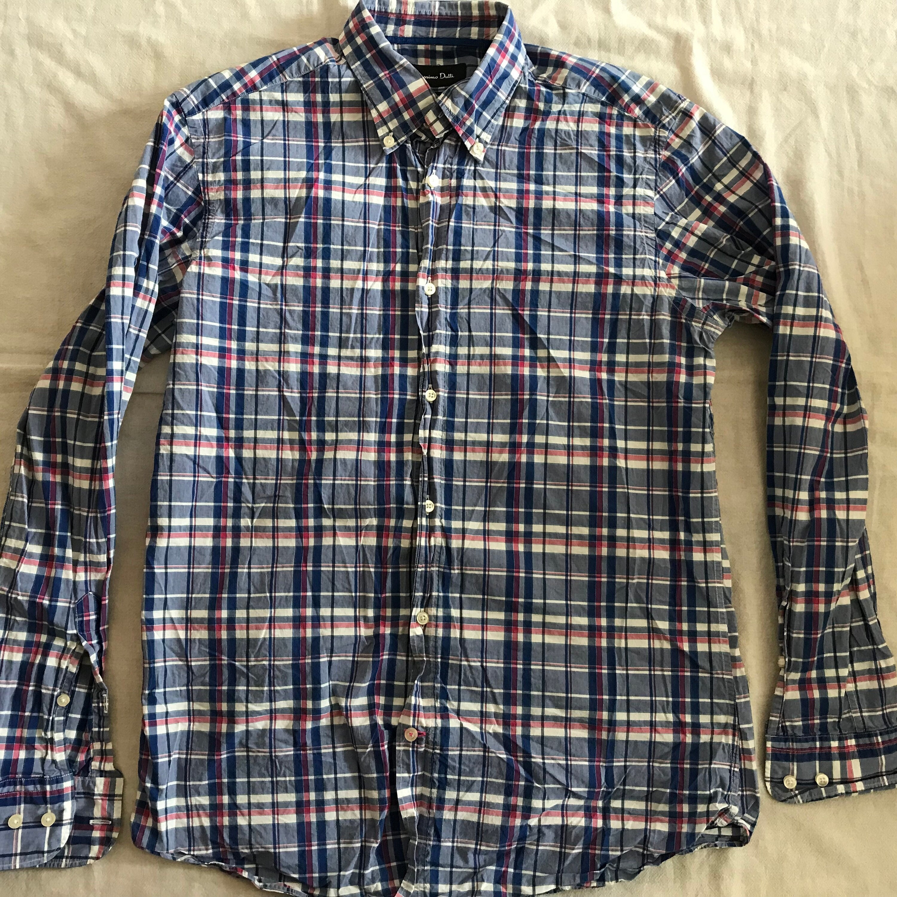 Massimo Dutti Men's Dress Shirt Long Sleeve Plaid Checkered Size Medium Slim Fit EU - Small US