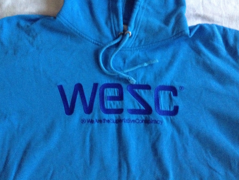 WeSC We Are The Superlative Conspiracy Sweden Classic Unisex Blue Hoodie Sweatshirt Cotton Medium Size image 2