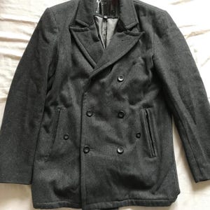 Guess Jeans Men&#39;s Pea Winter Coat Wool Combo Gray Charcoal Small Size US