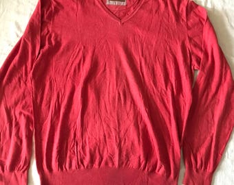 Suéter de algodón con cuello en V para hombre de Massimo Dutti, rojo, talla XXL (2XL)