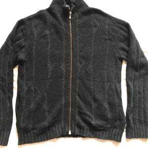 Suéter de mezcla de lana Versace con cremallera, cuello alto, negro XL