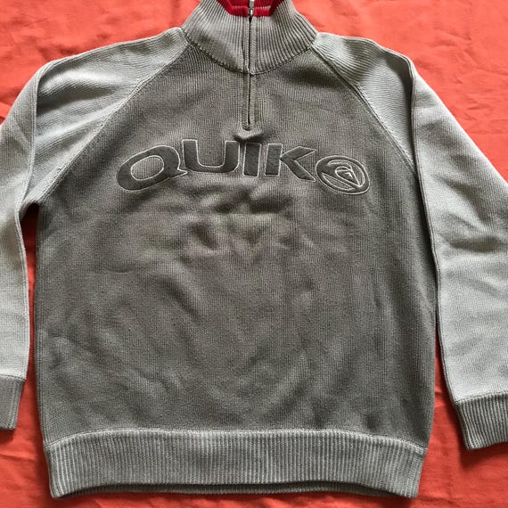 Quiksilver Men's Zip Neck Pullover Sveater Gray Beige Cotton