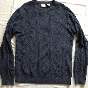 Levi&#39;s Levi Strauss Co. Men&#39;s Cable Knit Pullover Sweater Corron Acrylic Combo Navy Blue Large Size