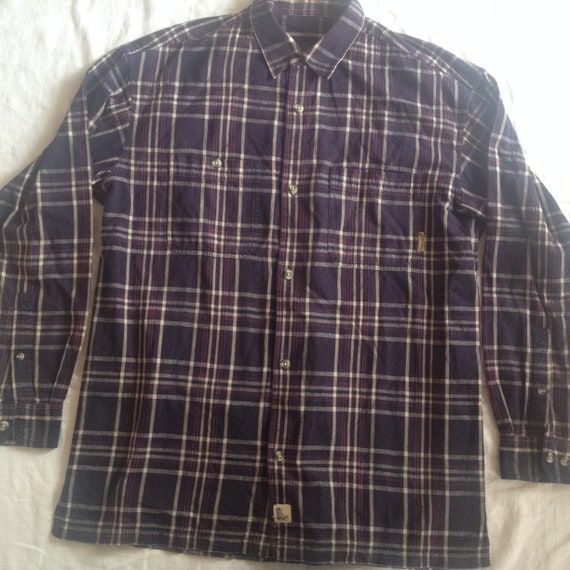 VTG 90S TIMBERLAND RED BLUE WHITE PLAID SHORT SLEEVED SHIRT XL