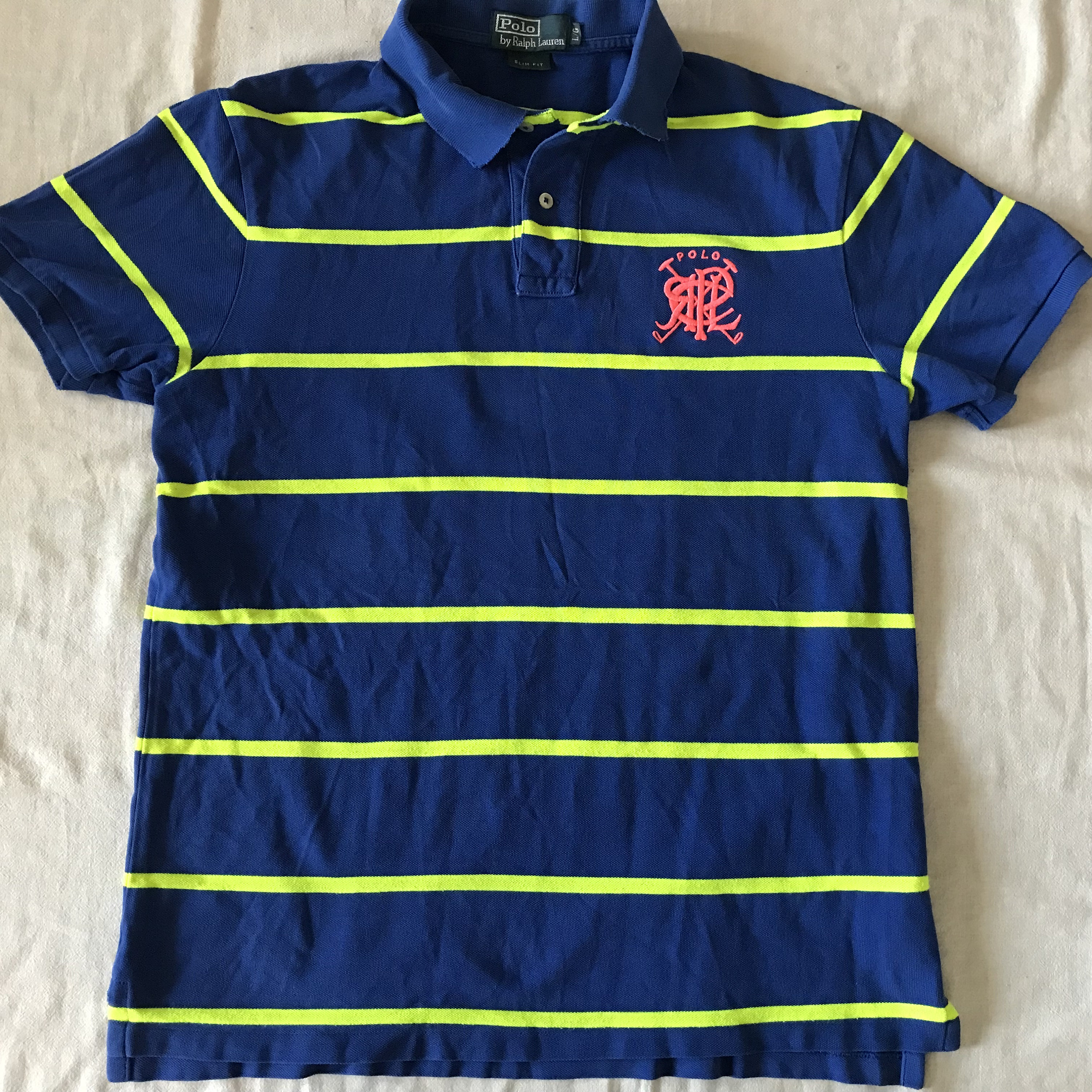 Polo Ralph Lauren Men's Polo Golf T-shirt Blue W/ Yellow