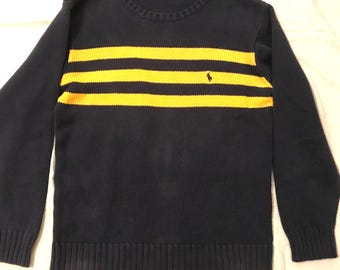 トップス Ralph Lauren 90s cotton knit BLACK Vintage 90s Black Polo Ralph Lauren Embroidered Knit (M/L