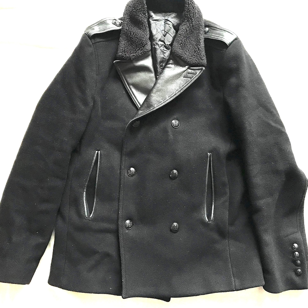 The Kooples Italian Men's Wool Combo Pea Coat Black Size 48 Italy