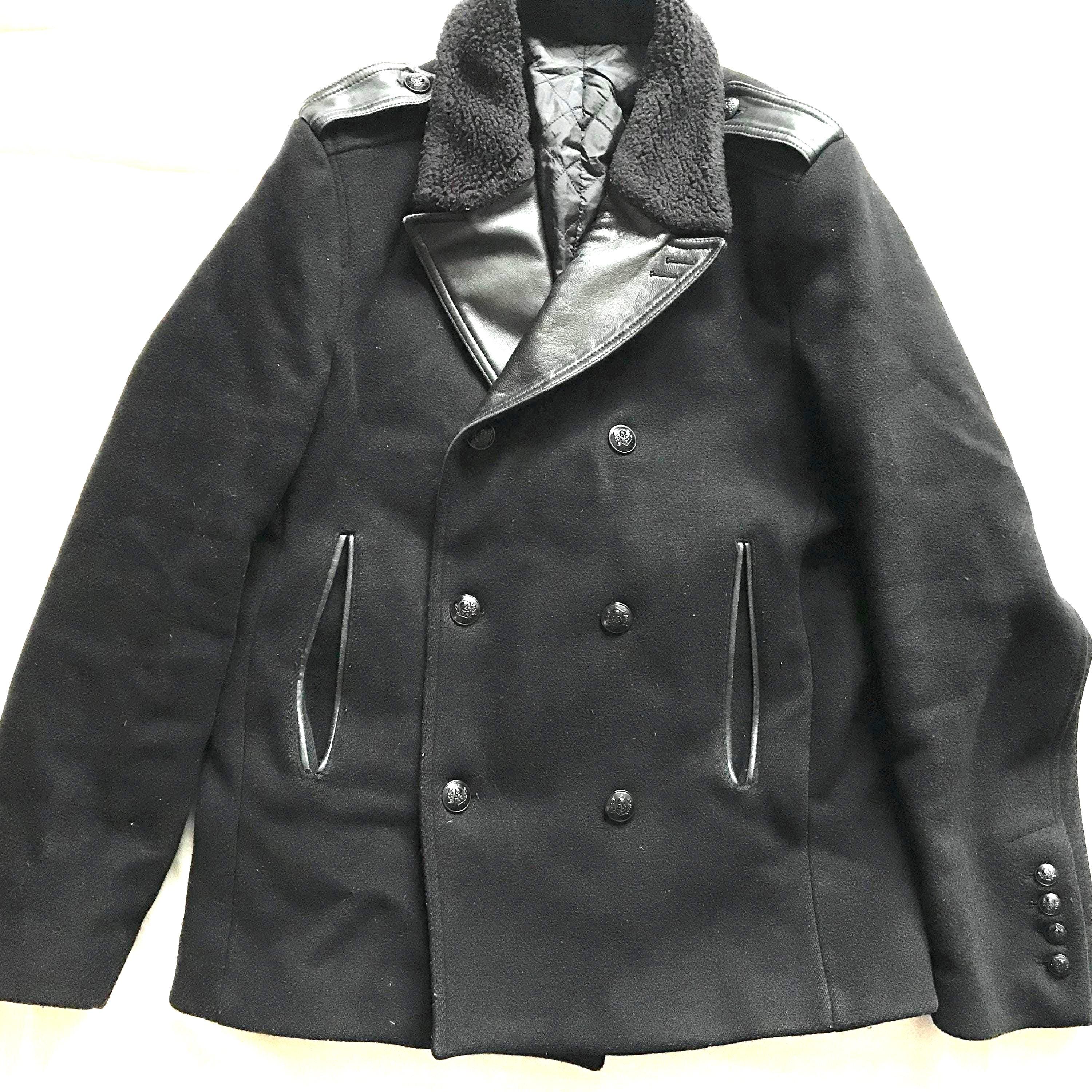 The Kooples Italian Men's Wool Combo Pea Coat Black Size 48 Italy