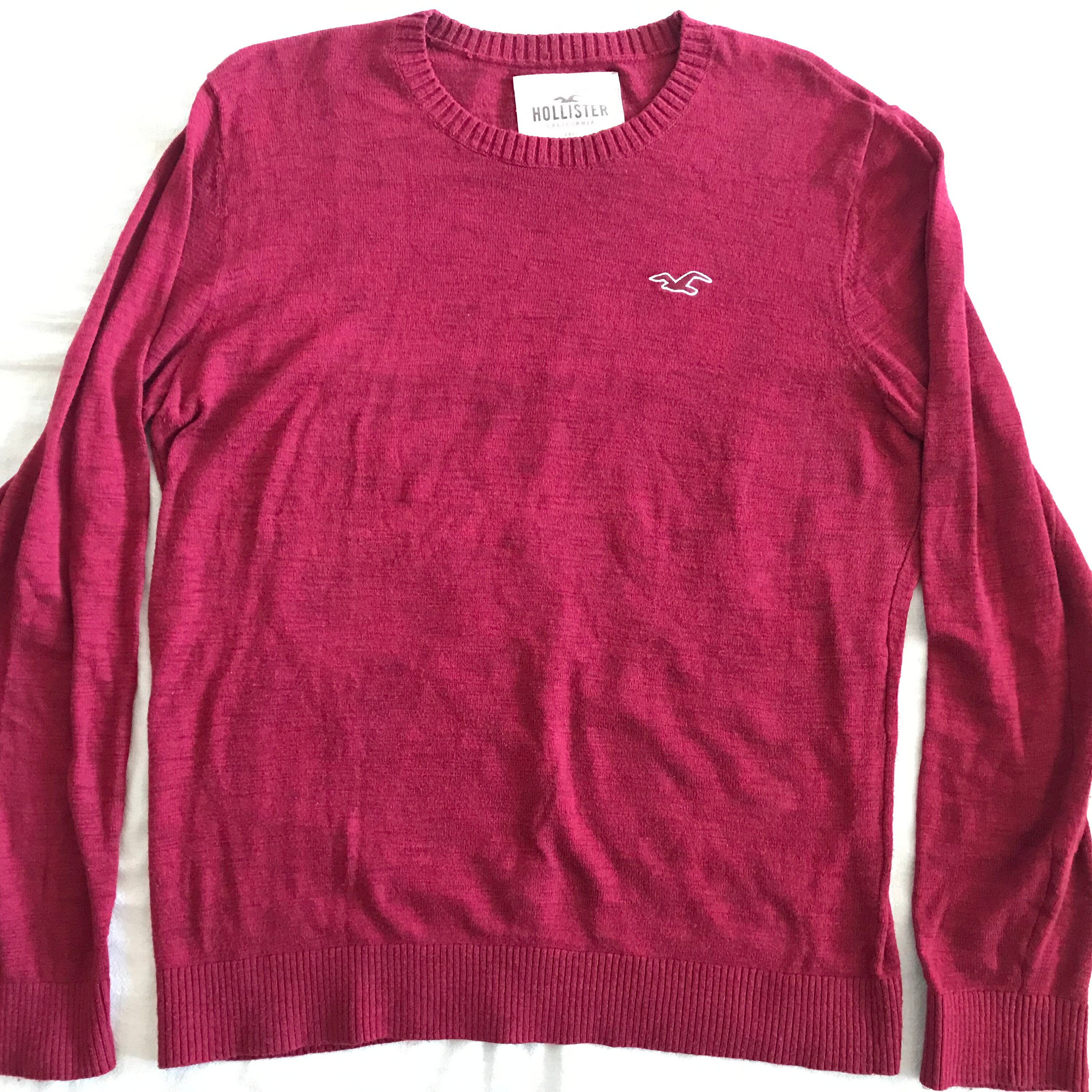 Hollister Jersey de cuello redondo para hombre combinacion de lana y algodon color burdeos talla mediana corte ajustado Etsy Espana