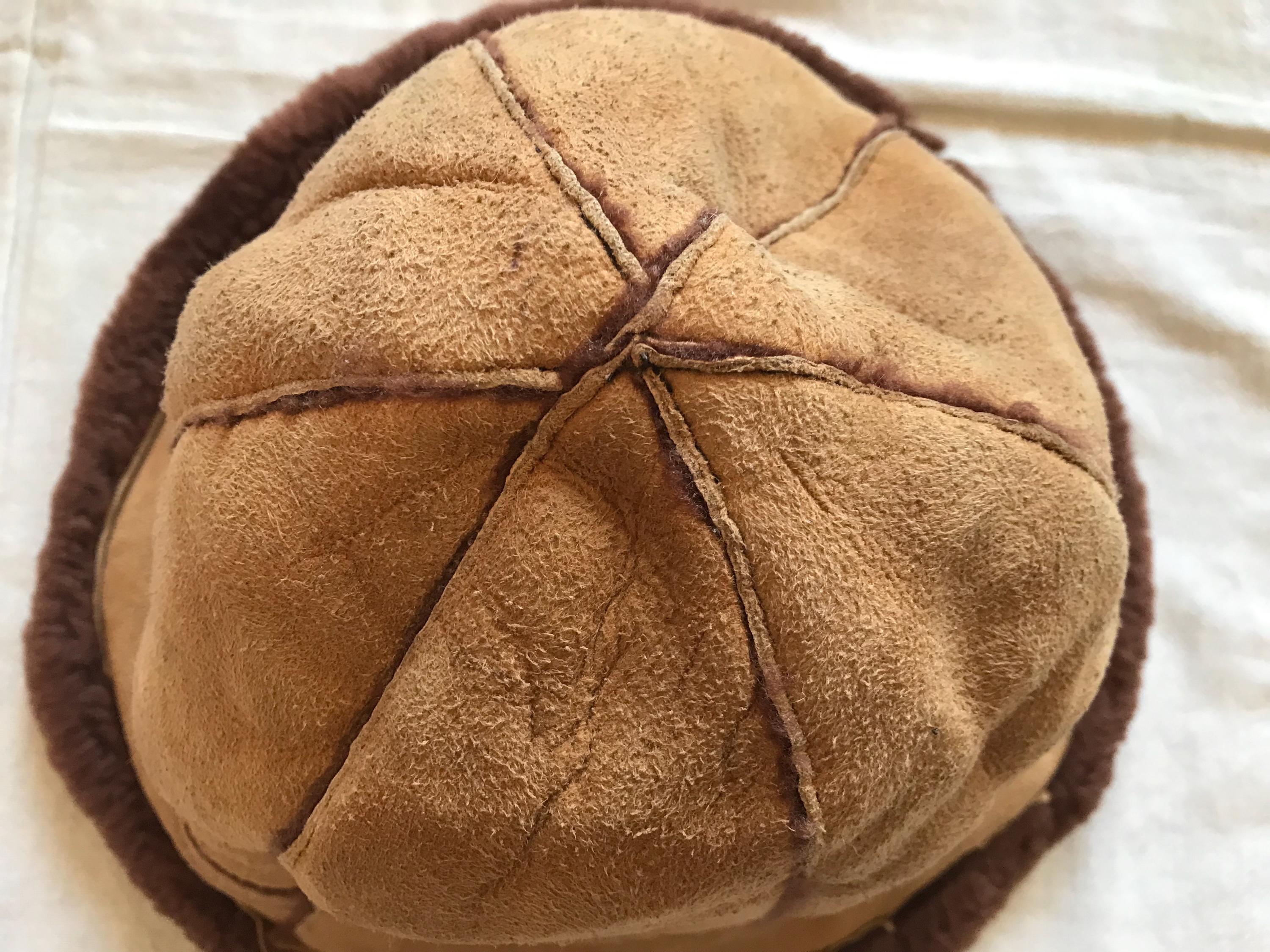 RARE Vintage Genuine Sheepskin Shearling Hat Brown Made in Great Britain sheepskin-trapper-hat-antique-  main image 2