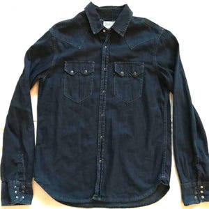 Levi&#39;s Levi Strauss &#39;&#39;Black Is Back&#39;&#39; Black Tab Special Edition Western Denim Shirt Dark Blue Large Size Slim Fit