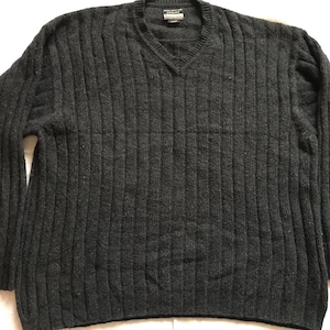 Marlboro Classics Utility V-Neck Dark Gray Pullover Sweater Wool Blend Knit XL XLarge