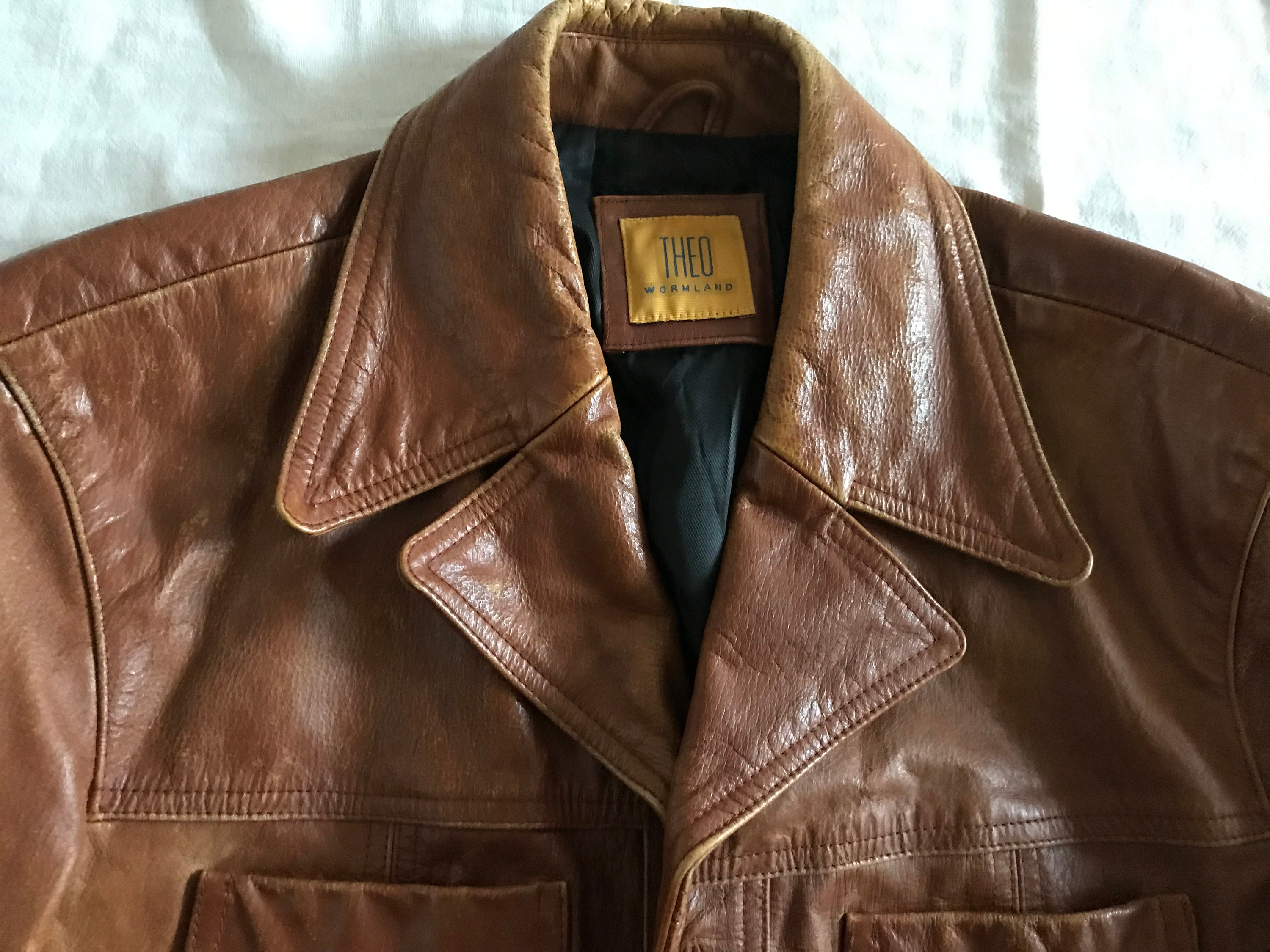 Theo Wormland Men's Leather Jacket Light Brown Medium Size 40 US