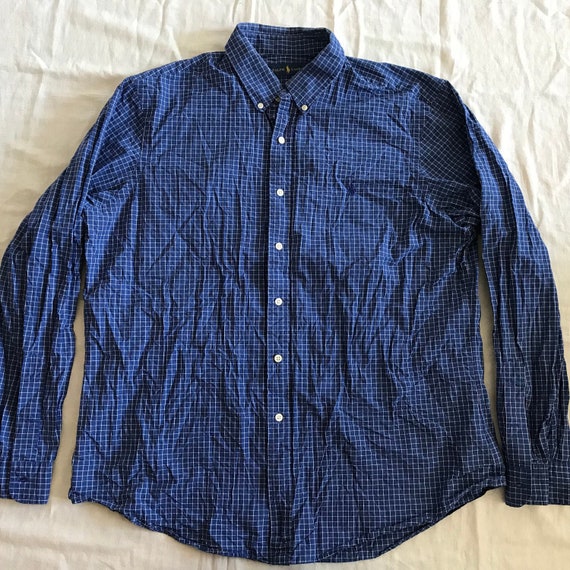 Polo Ralph Luren Checkered Blue Men's Dress Shirt… - image 1