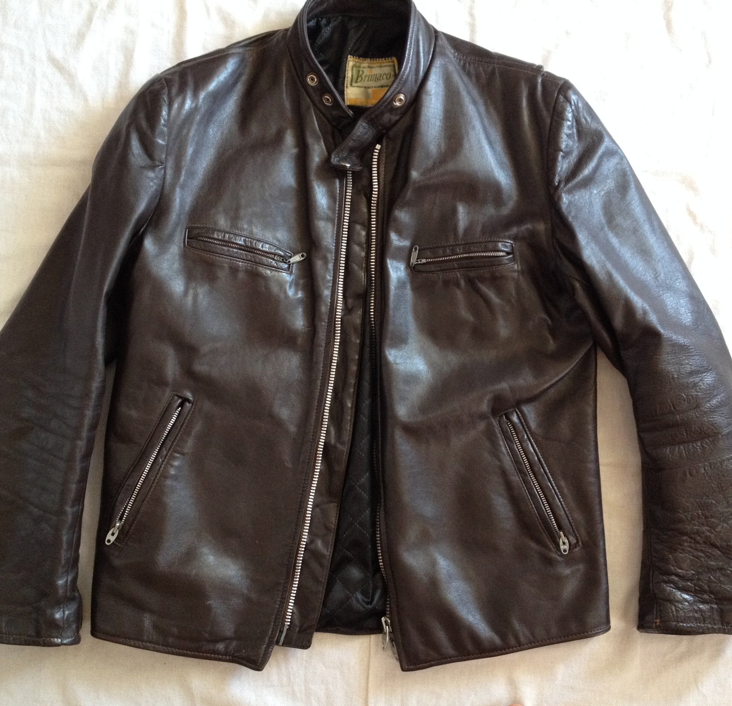 Brimaco Vintage Motorcycle Racer Leather Jacket Brown Made in - Etsy