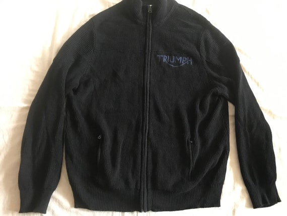 Lucky Brand Triumph Motorcycles Full Zip Men's Pure Cotton Sweater XXL EU  Black 
