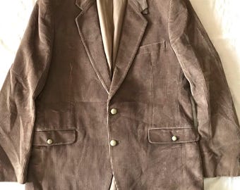 Luc Saint Alban Made In France Men's Corduroy Khaki Blazer Jacket Size 40 US - 50 EU -- 2 Front Buttons