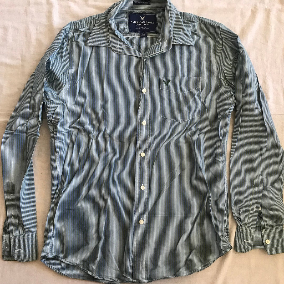 American Eagle Outfitters Chemise habillee a rayures bleues coupe vintage pour homme Taille moyenne Etsy France