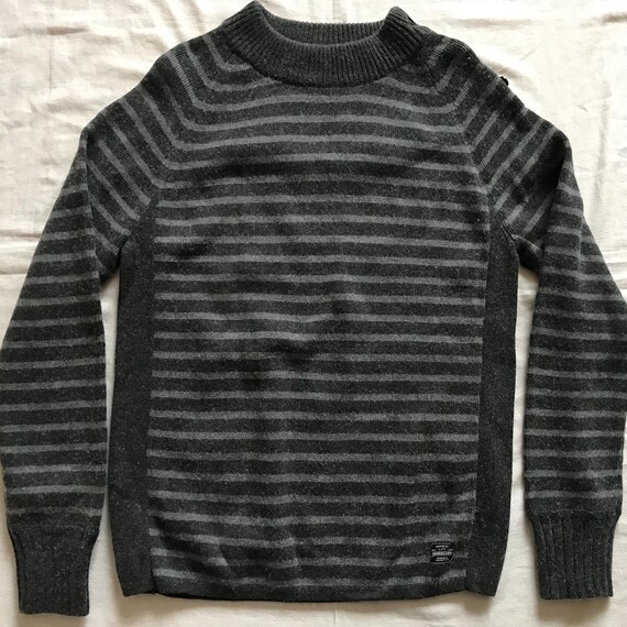 Quiksilver Men's Pullover Sweater Dark Gray Striped Cotton Wool