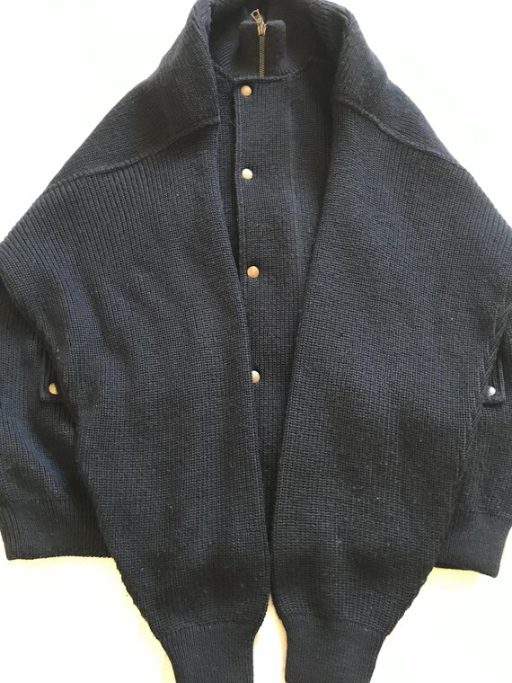 Il Granchio Made In Italy Zipped Snap Buttoned Bomber Sweater Jacket Heavy Knit Wool Combo Navy Blue Large EU View 6