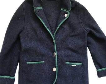Giesswein Boiled Wool Jacket in Blue With Flower