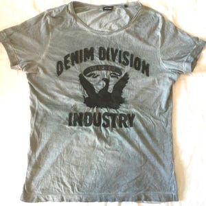 Diesel Industry Denim  Division Gray T-Shirt Men&#39;s Or Unisex Wide Neck Size Large Embroidered Lettering