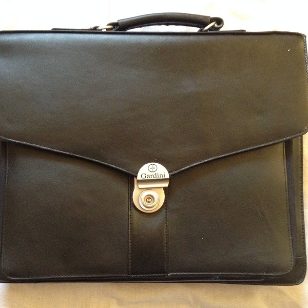 Gardini Vintage Briefcase Leather Black Color Size L15xH13''xW5'' (38x33x13 cm)