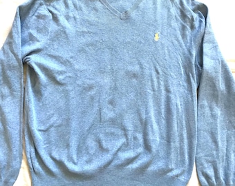 Ralph Lauren Men's Pima V-Neck Sweater Pullover Blue Large