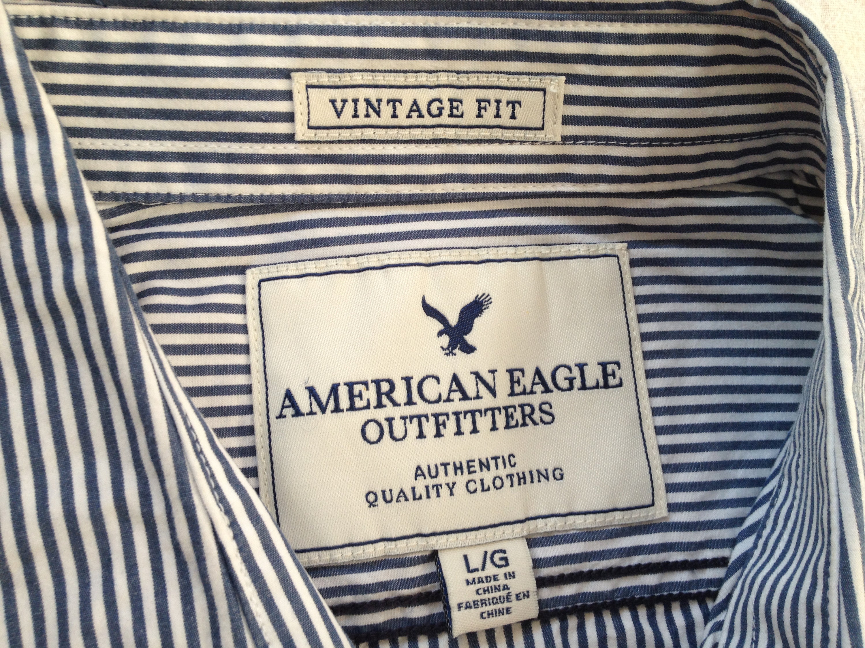 American Eagle Men's Dress Shirt Palm Decorated White Blue Striped Large  Size Vintage Fit - Etsy