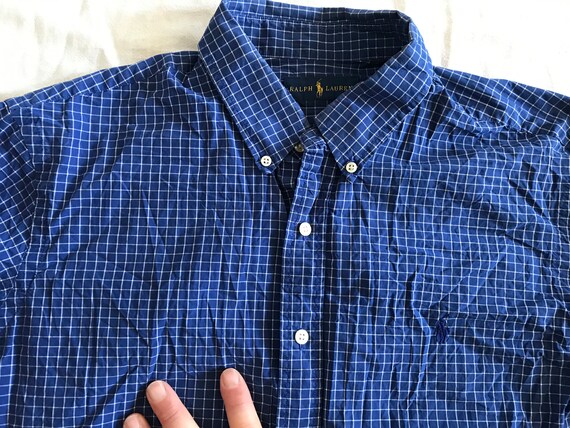 Polo Ralph Luren Checkered Blue Men's Dress Shirt… - image 4