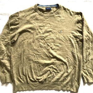 Gant Men&#39;s Pullover Sweater Light Brown Pure Cotton Light Made V-Neck Size 2XL XXLarge