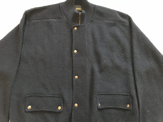 Il Granchio Made In Italy Zipped Snap Buttoned Bomber Sweater Jacket Heavy Knit Wool Combo Navy Blue Large EU View 2