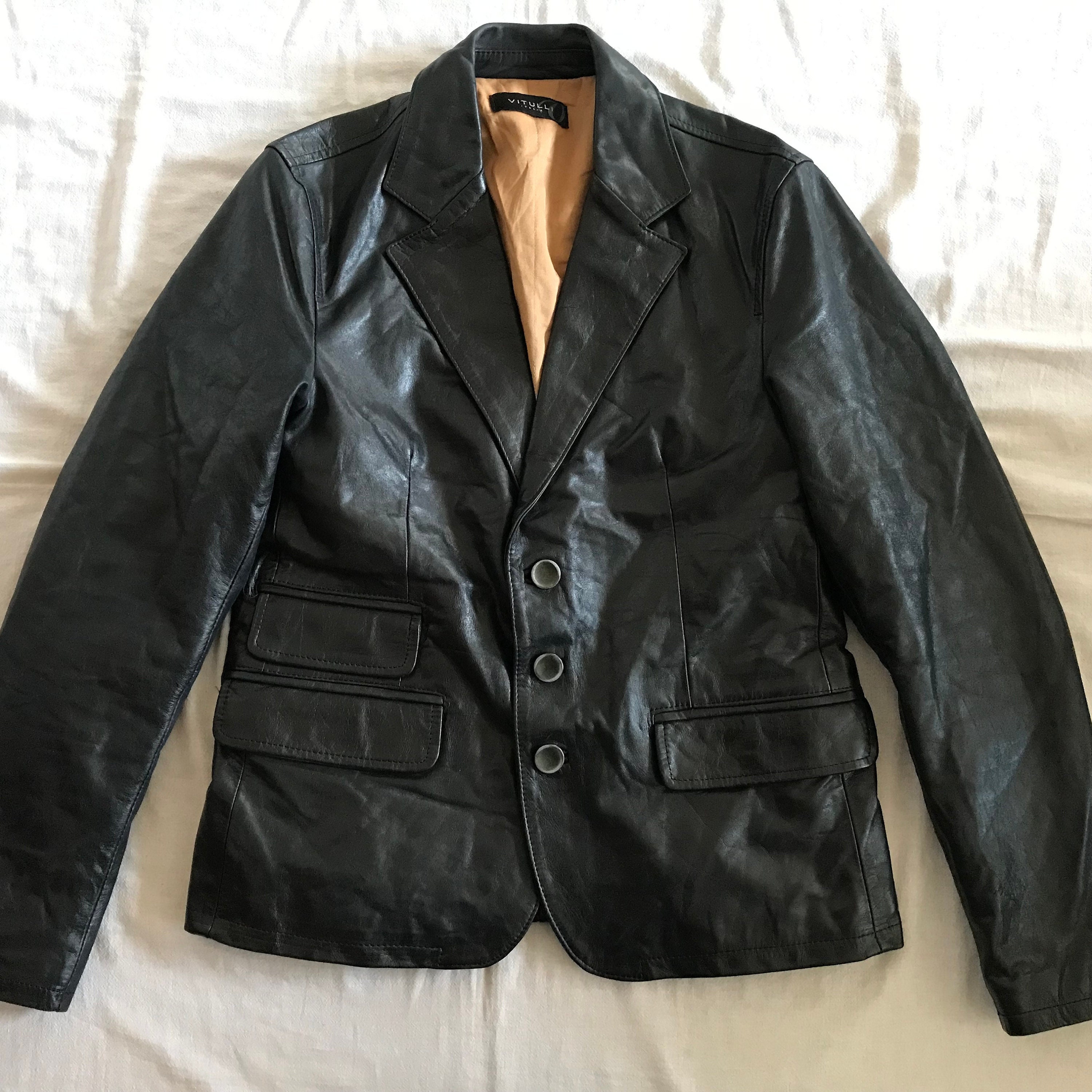 Vitulli Made in Italy Men's Leather Jacket Blazer Small US