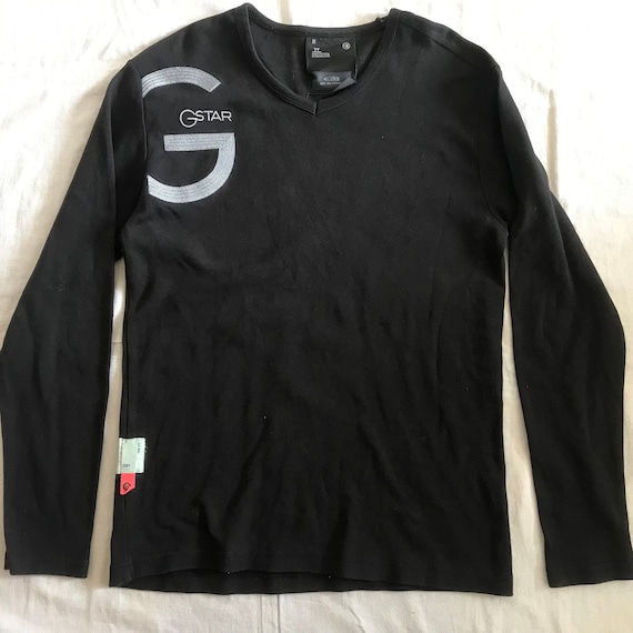 G-Star Raw 3301 V-Neck Men's Long Sleeve T-Shirt Black Medium Size EU
