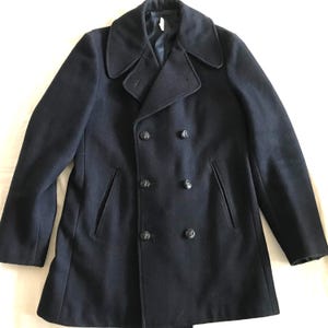 Le Glazik Quimper Classic Men&#39;s Pea Coat Navy Blue Medium Weight Wool Made in France Size 40 FR - 38 US