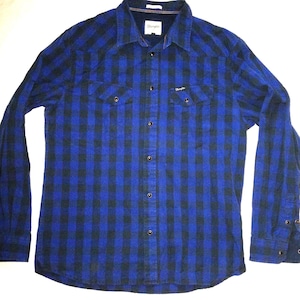 Wrangler Vintage country western drukknopen blauw geruit overhemd met lange mouwen, groot Regular