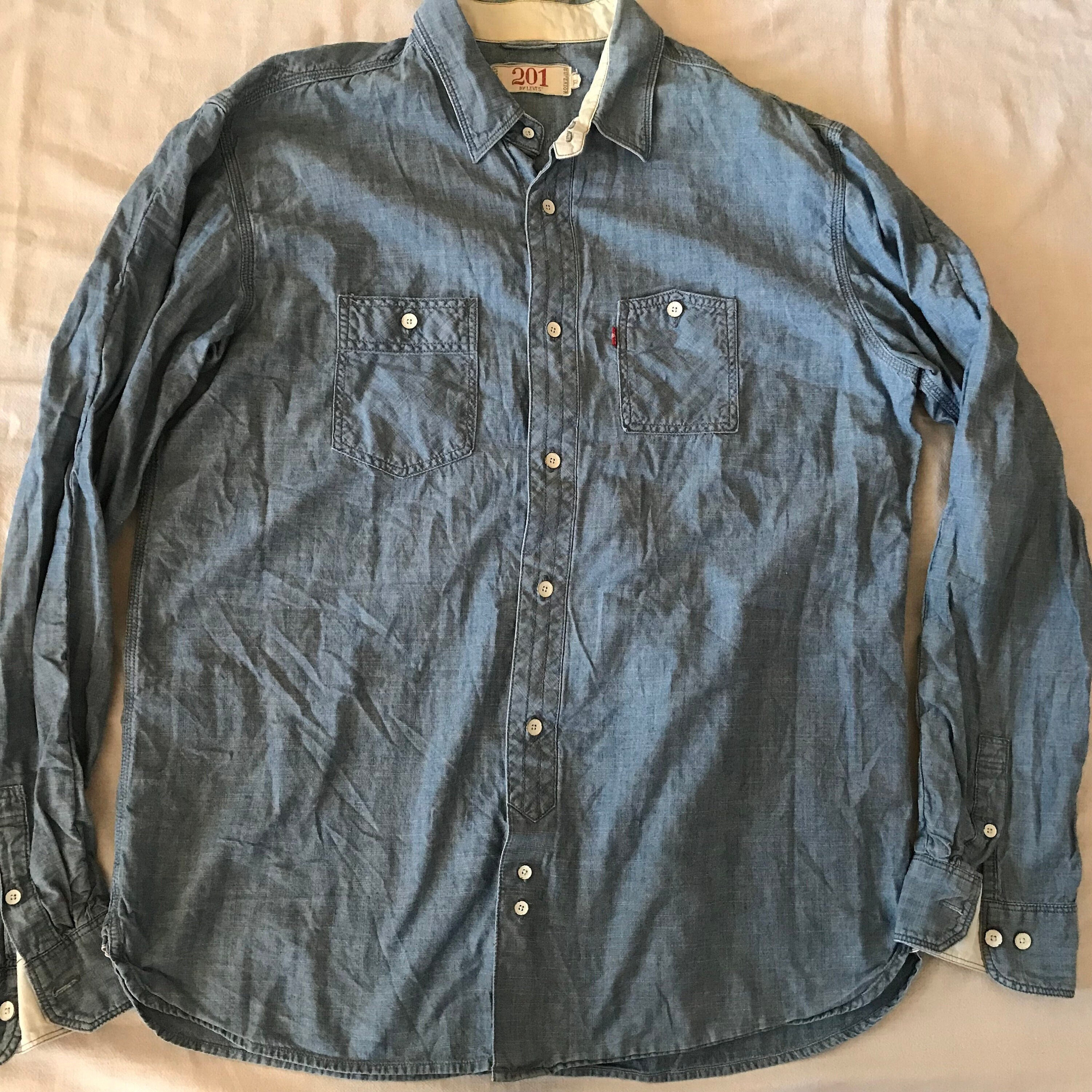 Levi s 201 Long Sleeve Denim Men s Shirt XL Xlarge Vintage Western Designer Blue Metal Buttons Etsy