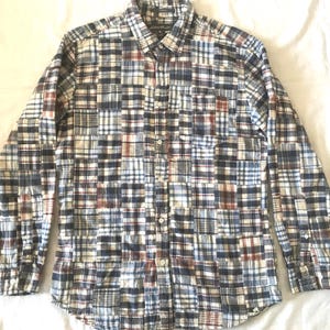 Eddie Bauer herenhemd met lange mouwen en geruite patch, middelgrote maat, klassieke pasvorm