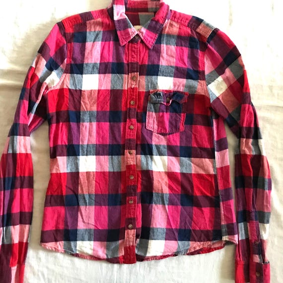 flannel shirt dress abercrombie Abercrombie & Fitch Shirt Dress Womens Small S Red White Plaid Flannel Button Up
