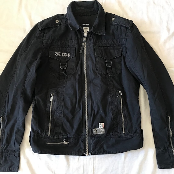 Diesel Men s Racer Biker Light Jacket Black Faded Zipped With Pockets Size XL EU Medium US Slim Fit Spring Falle Season Cotton Made Etsy