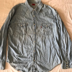 Levi&#39;s Levi Strauss Men&#39;s Long Sleeve Western Snap On Denim Shirt XL XLarge Size