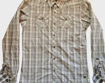 Camisa informal estilo western para hombre Scotch & Soda, con botones a presión, a cuadros grises, talla M (UE).