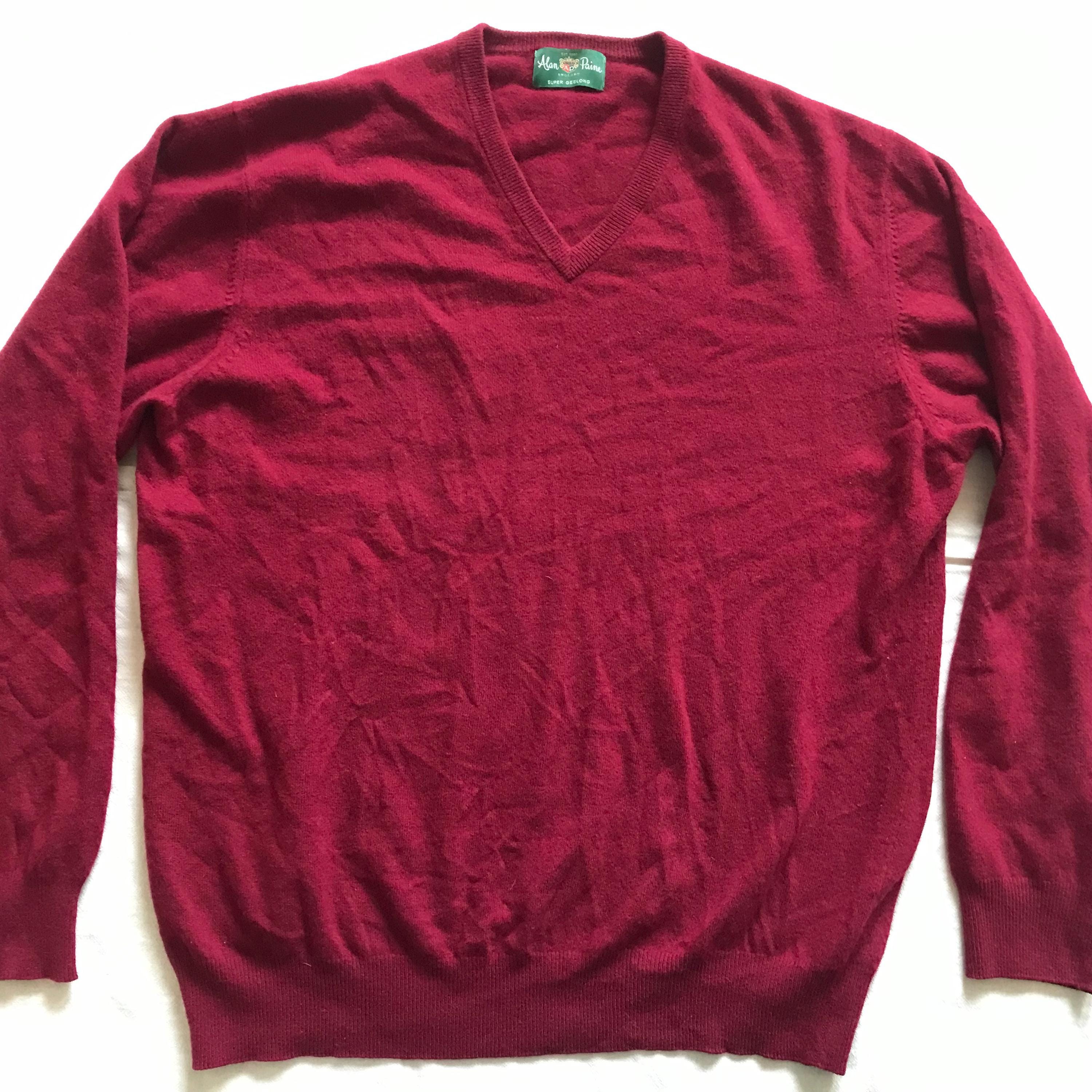 Alan Paine Sweater Men Large Navy Blue V Neck Pullover