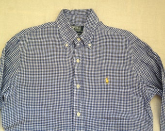 Ralph Lauren Vintage Polo Men's Checked Dress Shirt Blue