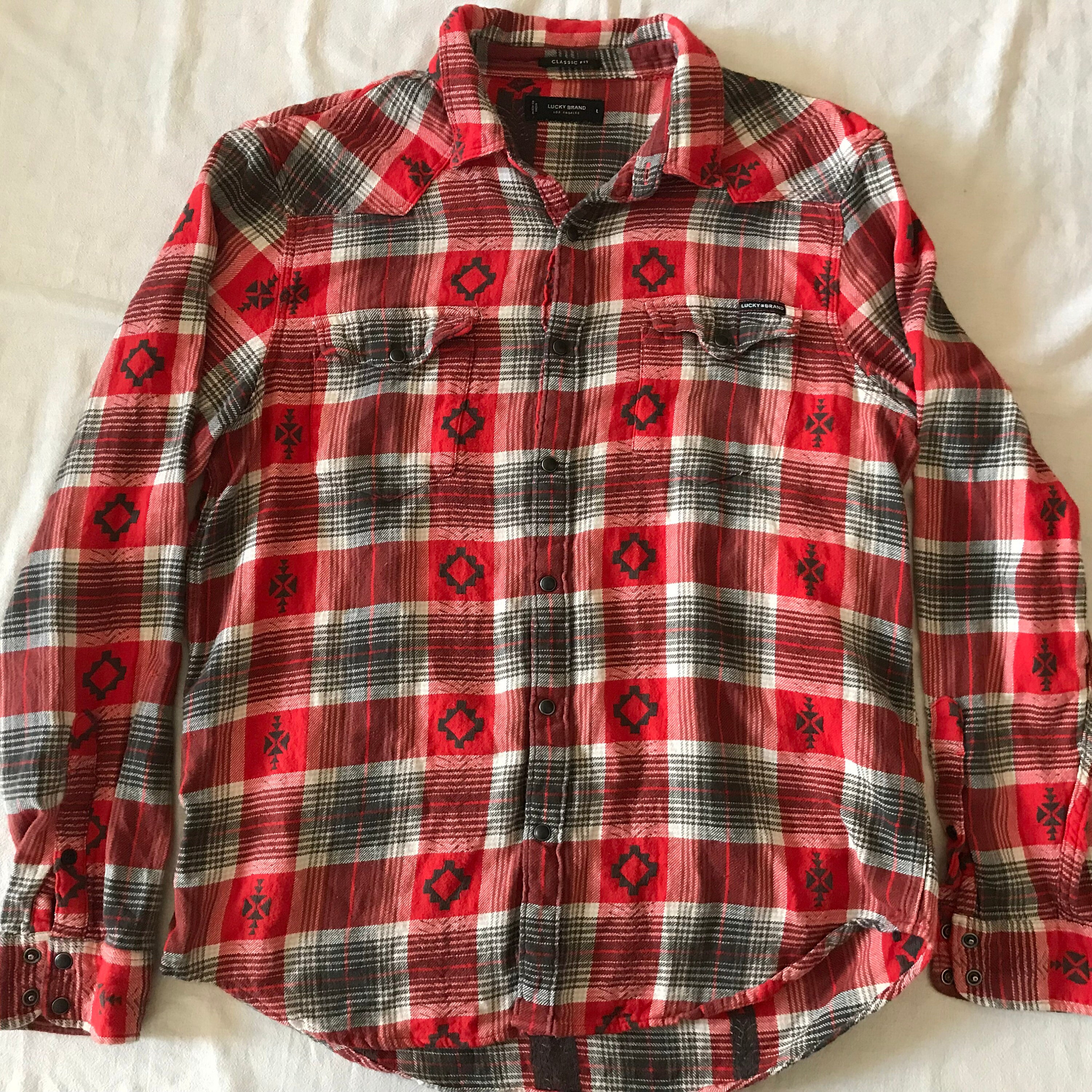 Lucky Brand Men s Western Long Sleeve Flannel Plaid Shirt Large